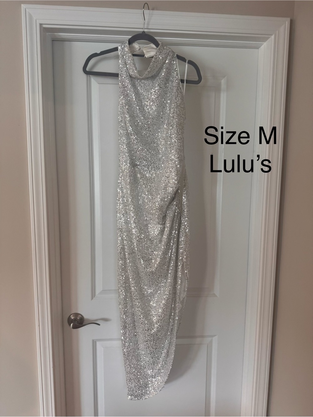 Lulu's Silver Sequin Cowl Neck Maxi Dress